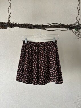 Brandy Melville Black Skater Skirt with Pink Floral Print